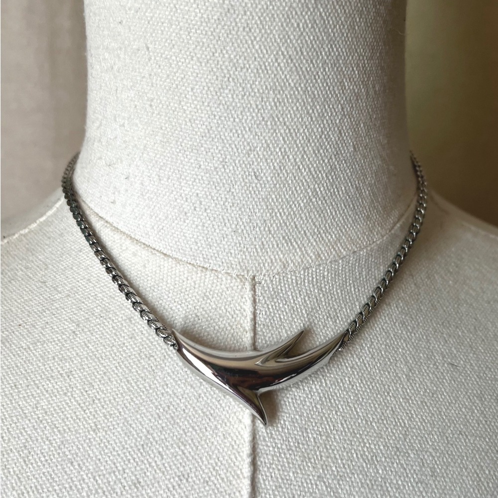 Monet Silver Tone Modernist Slide Pendant Necklace Adjustable 15.5-17.5"